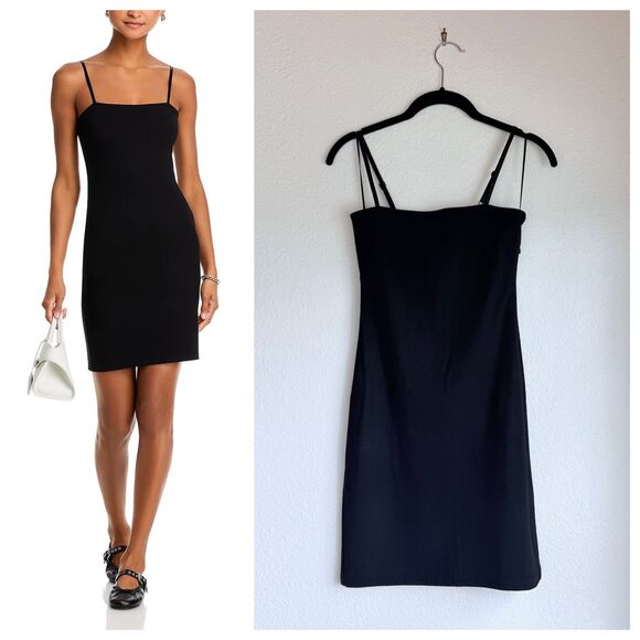 NWT L'Agence Delina Spaghetti Strap Mini Sheath Dress in Black Size XXS - Picture 1 of 16